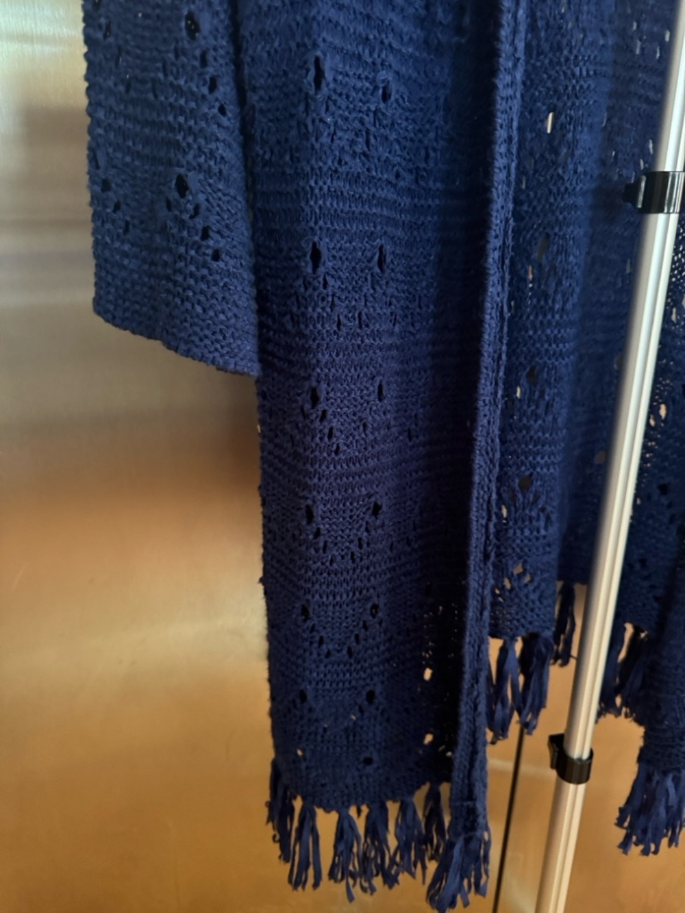 Catherines Navy Open-Front Crochet Fringe Cardigan NWOT - Picture 3 of 10